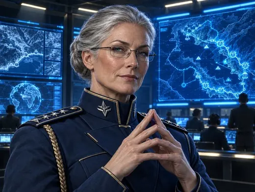 Cmdr. Evelyn Hale, a Coalition commander with silver hair