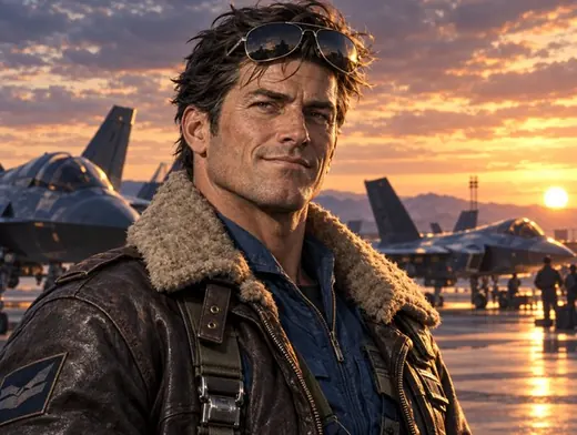 Air Marshal Kade, a Coalition pilot in a flight jacket