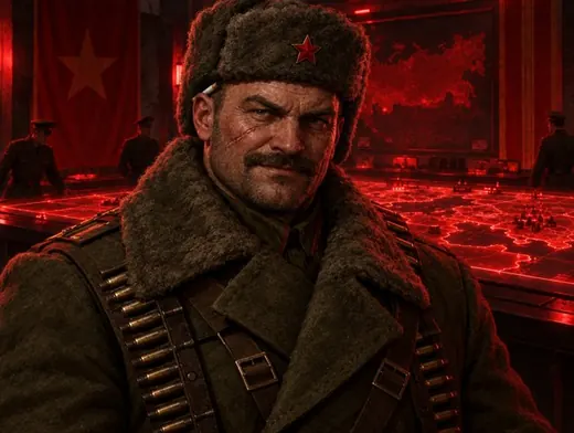 Sgt. Dmitri Rook, a Red Union sergeant in a fur hat