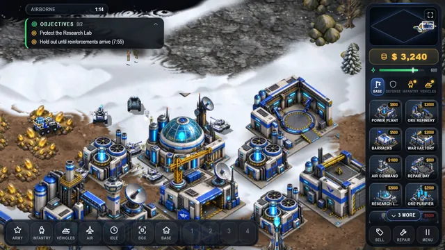 An arctic mission with a snow-covered Coalition base and mission objectives